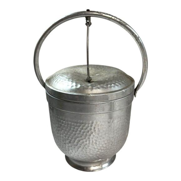 Vintage MCM Modern Nasco Italy Hammered Aluminum Ice Bucket With Lid & Handle - Picture 1 of 7